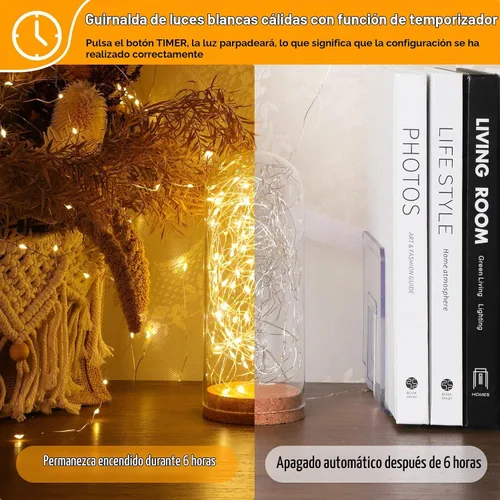 Vista 4 de Mlambert Paquete de 3 luces de hadas de 33 pies, funciona con pilas con control remoto y temporizador, impermeable, regulable, 8 modos, 100 luces