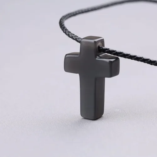 Vista 5 de COAI Collar con colgante de cruz de piedra de obsidiana de joyería religiosa