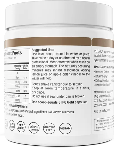 Vista 3 de IP6 Gold Devicare - Polvo con mio-inositol - 10.86 oz sin sabor - Suplemento IP6 (inositol hexafosfato) - Sin OMG - Vegano - Sin gluten - Fórmula