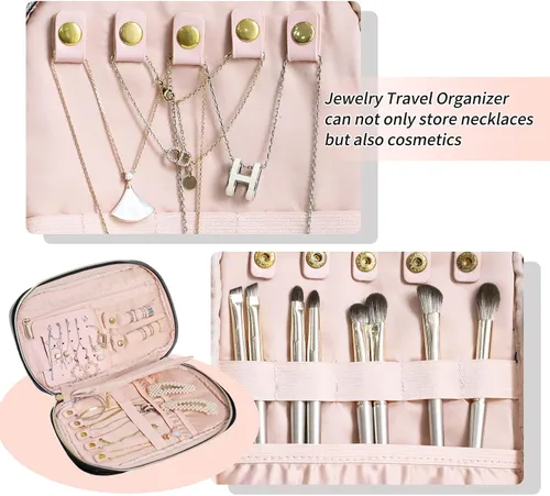 Vista 5 de RICHIE Estuche organizador de joyas de viaje, rollos de joyería, bolsa de almacenamiento, bolsa con cremallera, artículos esenciales de viaje