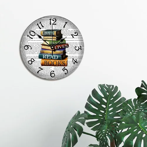 Vista 3 de Doffed - Reloj de pared para biblioteca, estilo vintage, de madera rústica, 10, silencioso, sin tictac, de cuarzo, funciona con pilas, para sala