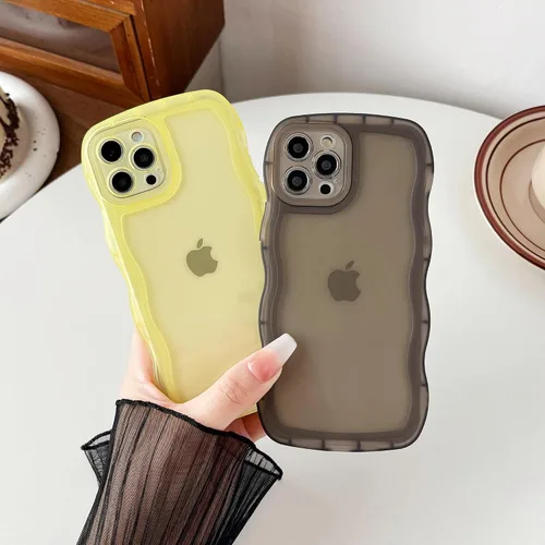 Vista 3 de Caseative Funda para iPhone 12 Pro, funda de color sólido con marco ondulado rizado transparente, suave (negro, 12 Pro) Solid Color Curly Wave