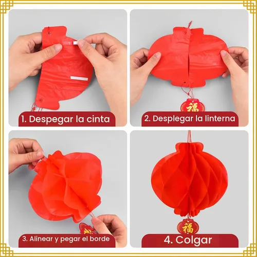 Vista 3 de 60 linternas chinas rojas para decoración de Año Nuevo, festival de primavera, boda, restaurante