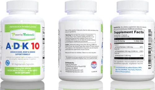 Vista 12 de Power By Naturals ADK 10 - Vitamina A de alta potencia, D3 10000 IU, suplemento K2 MK7 – 90 pastillas (1 unidad) para 3 meses de apoyo a la salud