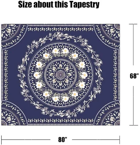 Vista 7 de Lifeel - Tapiz bohemio azul para colgar en la pared, tapiz hippie de mandala, medallón floral con diseño de corona estética blanca, manta decorativa