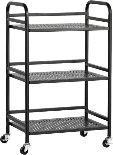 Vista 11 de HDANI Carrito de metal rodante de 3 niveles, carrito multiusos de alta capacidad resistente para oficina, cocina, sala de estar, dormitorio, negro