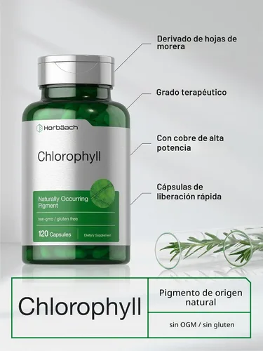 Vista 4 de Horbäach Cápsulas de clorofila 120 unidades con cobre Suplemento sin OMG y sin gluten