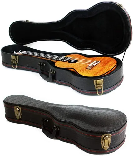 Vista 8 de Funda para ukelele soprano, cuero con patrón de cocodrilo de 21 pulgadas, color negro
