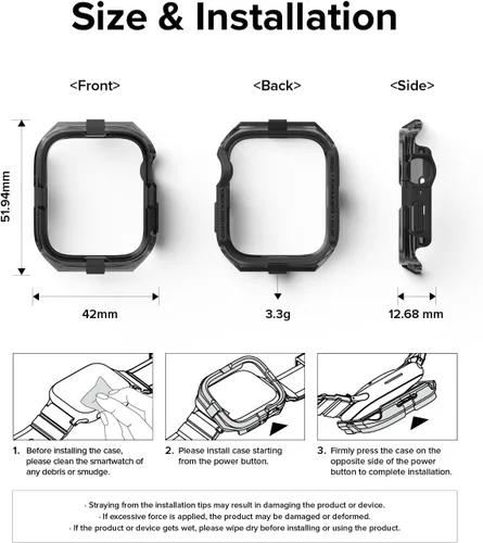 Vista 7 de Ringke Fusion Bumper para Apple Watch Series 9, 8, 7 (1.772 in), SE 3, 2, 1 (1.732 in), funda protectora de doble capa, color negro