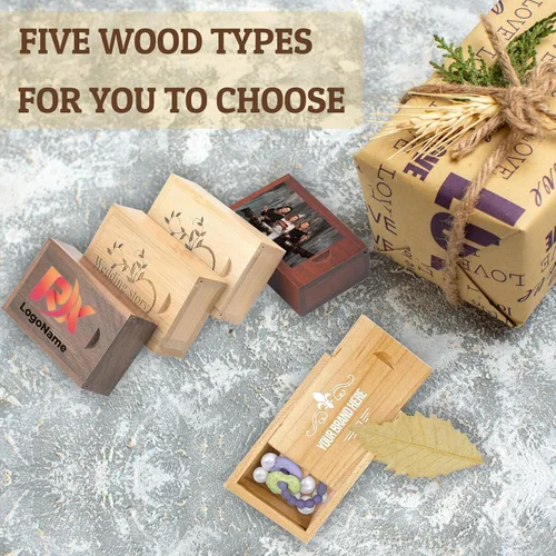 Vista 6 de Caja de regalo de madera pequeña personalizada con tapa deslizante, caja USB de recuerdo de madera personalizada con grabado láser con nombre