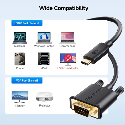 Vista 5 de Cable Matters Cable USB C a VGA (cable USB-C a VGA) de 6 pies - Thunderbolt 4 / USB4 / Thunderbolt 3 Puerto compatible con MacBook Pro, Dell XPS 13