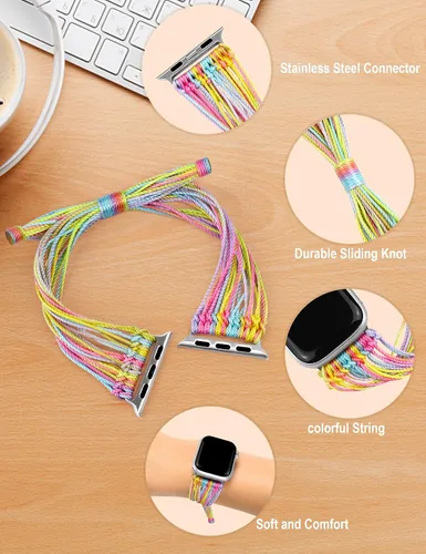 Vista 2 de JR.DM Correas de reloj bohemias compatibles con Apple Watch de 1.575 pulgadas, 1.614 pulgadas, 1.496 pulgadas, 1.732 pulgadas, 1.654 pulgadas, 1.772