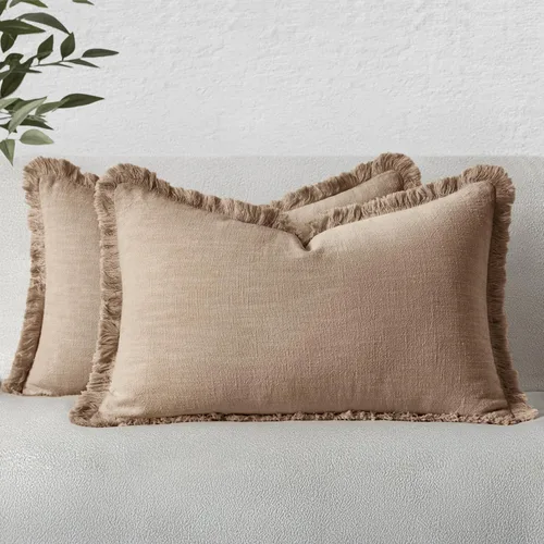 Vista 37 de MIULEE Fundas de almohada decorativas con flecos de lino bohemio beige 16 x