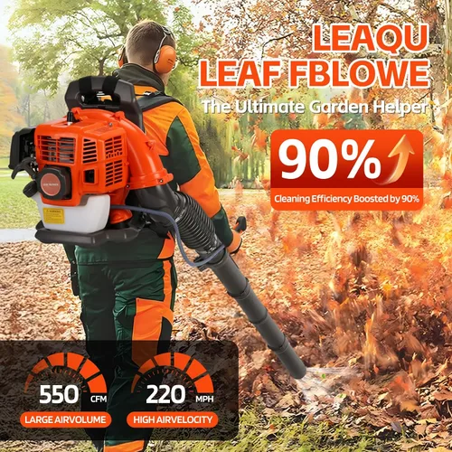 Vista 4 de Soplador de hojas a gas - Mochila de 52 CC 550CFM, 2 tiempos, soplador de hojas a gas, soplador de césped de césped, refrigeración por aire, pasto