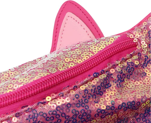 Vista 4 de Riñonera con lentejuelas con purpurina para niñas, cinturón ajustable, lindo gato, deportivo, bolsa de viaje para niños y adolescentes