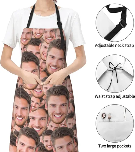 Vista 3 de Delantales de cocina personalizados para hombres y mujeres con bolsillos, personalizable, foto, logotipo, imagen, nombre, chef cocinero, delantal