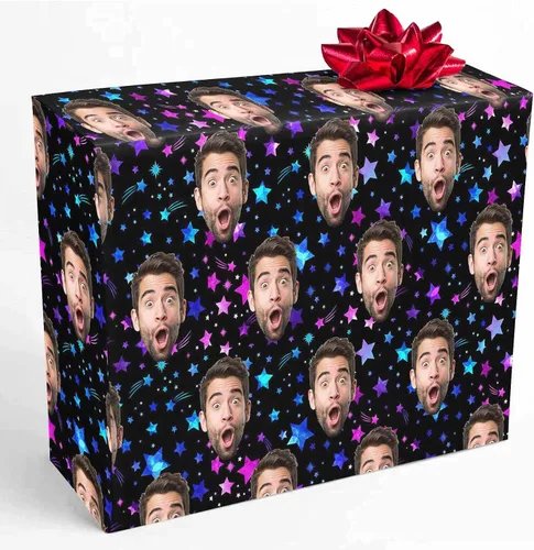 Vista 10 de COLORSFORU Papel de regalo personalizado de feliz cumpleaños con foto de nombre: fabricado en EE. UU., rollo de papel de regalo personalizado, papel