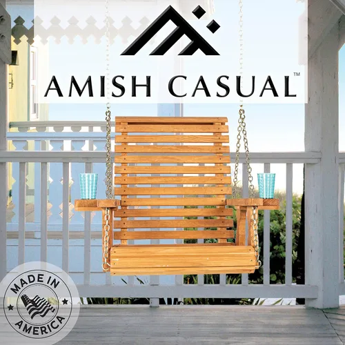 Vista 3 de Amish Casual Silla giratoria resistente con tratamiento a presión con portavasos (mancha de cedro)