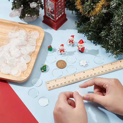 Vista 3 de FINGERINSPIRE 100 piezas de lámina de acrílico circular transparente de 1 pulgada, bases circulares en miniatura en blanco, disco de acrílico mini