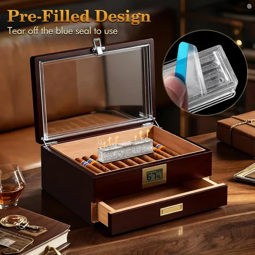 Vista 3 de Humidificador de puros prellenado: humidificador de gel de cristal listo para usar, accesorios para humidor de puros, mantiene la humedad ideal