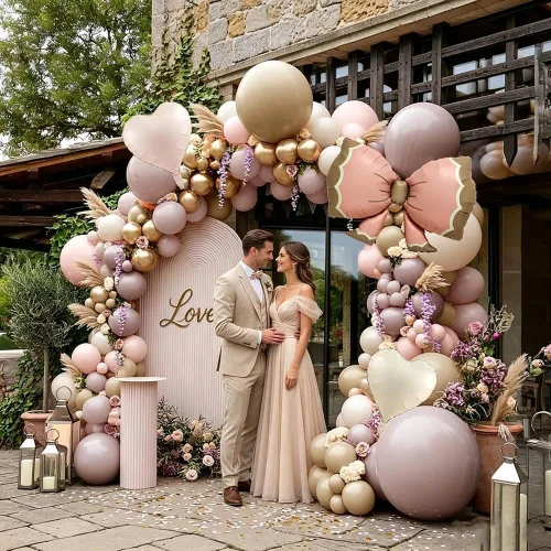 Vista 7 de Dusty Pink Beige Balloon Arch Kit Double Stuffed Blush Cream Gold Latex Balloons Pink Brown Neutral Tan Balloon Garland Perfect for Boho Baby Shower