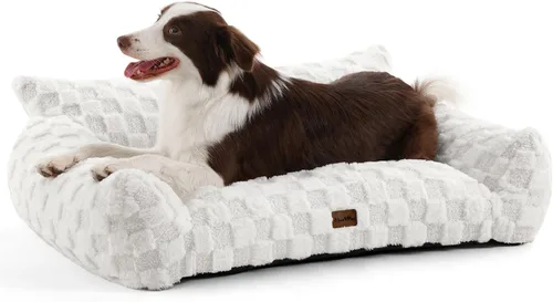 Vista 12 de Made4Pets Sofá cama para interiores de gatos y perros, sofá suave de piel sintética a cuadros, acogedor sofá esponjoso para mascotas con espuma