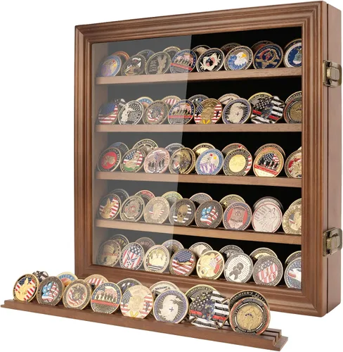 Vista 8 de ASmileIndeep - Expositor de monedas de desafío militar con estuche de vidrio templado HD y montaje en pared, soporte de monedas de madera