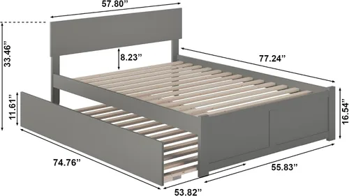 Vista 2 de AFI Orlando - Cama de plataforma de tamaño matrimonial con estribo y cama nido matrimonial, color gris