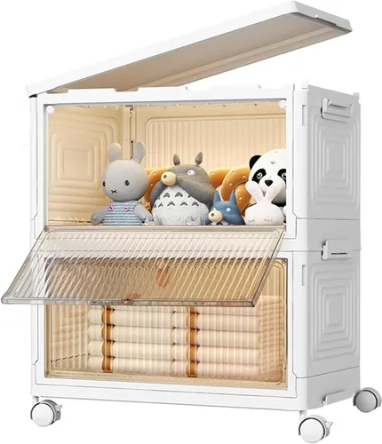 Vista 8 de Contenedores de almacenamiento de 2 niveles organizadores de cajas de plástico – 36 cuartos de galón apilables con tapas para dormitorio, sala