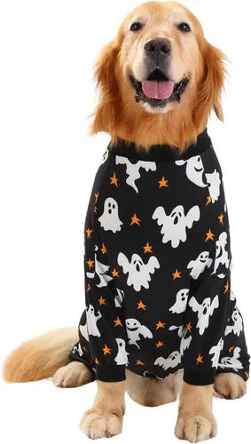 Vista 2 de HDE Pijama de una pieza para perro, ligero, para perros M-3XL, estrellas fantasmales, talla S