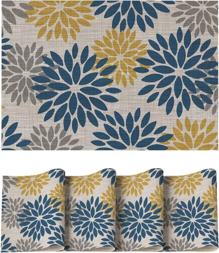 Vista 21 de Artoid Mode - Juego de 4 manteles individuales de vinilo con diseño floral, resistentes al calor, lavables, antideslizantes, de PVC, para decoración