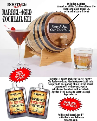 Vista 4 de Kit de envejecimiento de cóctel de barril de whisky de 2 litros, mini barriles de bourbon de 2 litros completos con barril de pizarra frontal