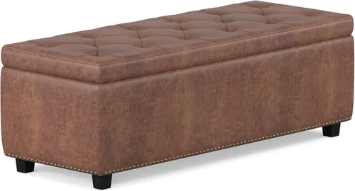 Vista 22 de Otomano rectangular de almacenamiento Simpli Home Hamilton, Madera, Gris pizarra Pizarra gris