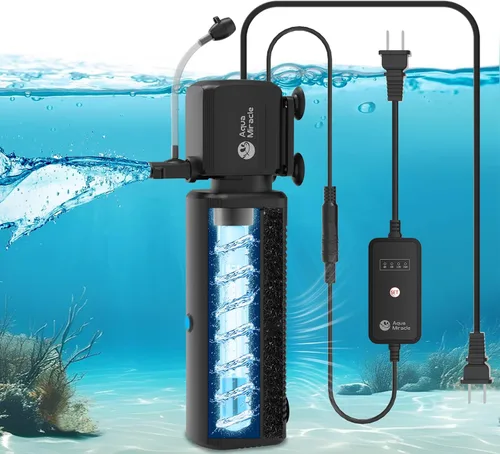 Vista 10 de AquaMiracle Filtro de acuario con luz U - V y esponja de filtro, filtro de tanque de peces con temporizador para agua verde, filtro de tortuga