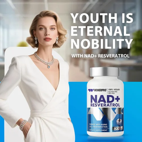 Vista 2 de Suplemento NAD+ de 1500 mg puro orgánico, NAD+ Resveratrol y vitamina B3 para mujeres y hombres, refuerzo energético y apoyo antienvejecimiento, 120