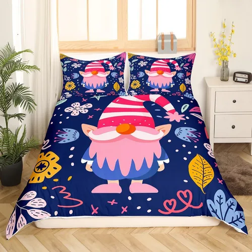 Vista 3 de Erosebridal Juego de ropa de cama de Navidad tamaño individual, bonita funda de edredón enana de Papá Noel de dibujos animados para niños, funda