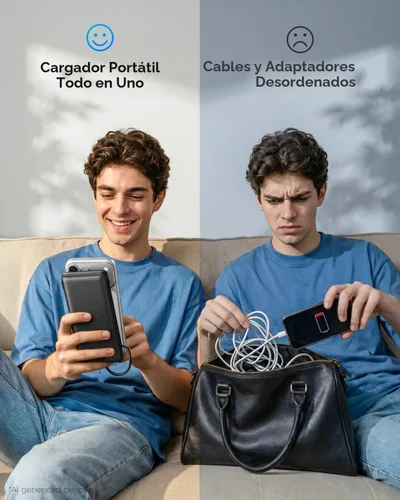 Vista 6 de VEGER Cargador portátil para iPhone con cables integrados y enchufe de pared, batería externa de carga rápida de 10,000 mAh delgada con USB C