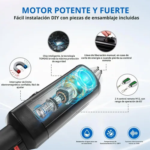 Vista 4 de TOPENS Abridor automático A8 para puertas batientes individuales resistentes de hasta 18 pies, operador de puerta batiente simple alimentado por