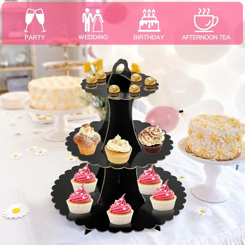 Vista 5 de Soleebee Soporte para Cupcakes de 3 Niveles, Torre de Cupcakes de Cartón, Torre de Soporte para Pasteles de Postre para Decoración de Cumpleaños