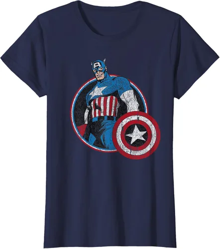 Vista 35 de Marvel Avengers Vintage Capitán América Comic Hero Retrato Camiseta Pequeña Negro