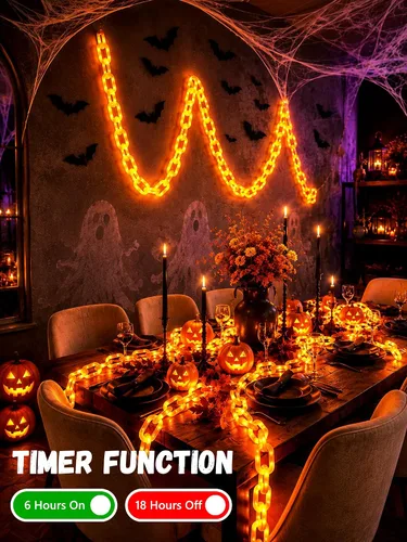 Vista 2 de Cadena de luces de Halloween con batería de 10 pies, 160 LED, color naranja