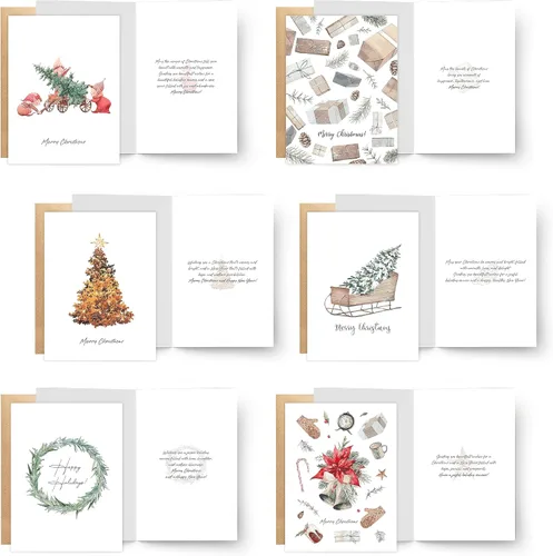 Vista 6 de easykart labels Surtido de 24 tarjetas de Navidad con sobres y calcomanías de sellado, 6 diseños de temática bohemia navideña, 5.75 x 4.25 pulgadas