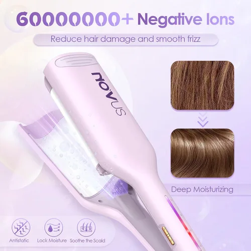 Vista 6 de NOVUS Rizador de Cabello Rizador de Ondas - Varita Rizador de 1.25 Pulgadas Anti-Quemaduras, Rizador de Cabello Iónico de Ondas Profundas con 2