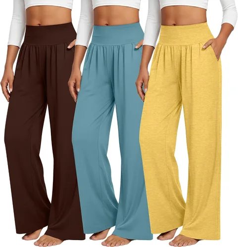 Vista 118 de Neer - Conjunto de 3 pantalones de yoga de pierna ancha para mujer - Pantalones deportivos cómodos, holgados, de cintura alta y casuales
