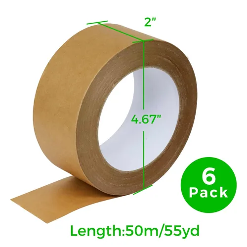 Vista 2 de 6 rollos (2 pulgadas x 55 yardas) cinta de embalaje de papel kraft resistente – Cinta de embalaje marrón de primera calidad que es ecológica