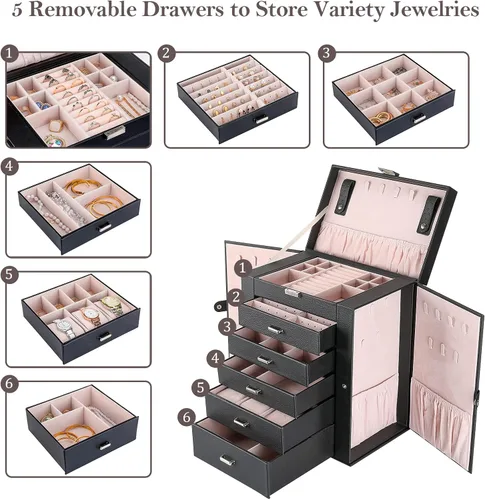 Vista 2 de ProCase Paquete de joyero grande con organizador de joyas de madera ProCase