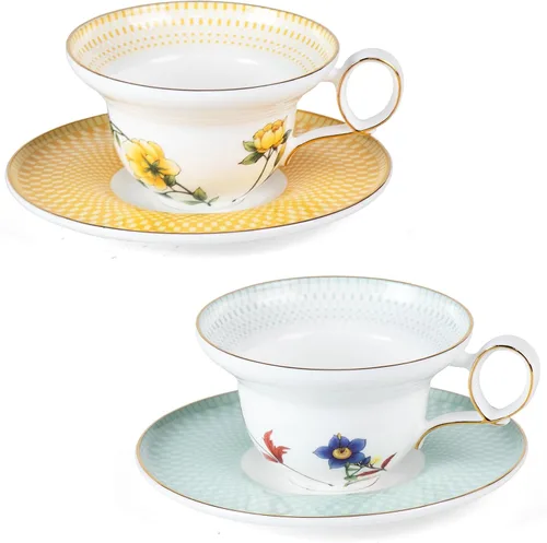 Vista 24 de KAMMAK Juego de 2 tazas de café de cerámica, tazas de café de porcelana con platillos, 6.52 onzas hechas a mano, elegante taza de té de porcelana