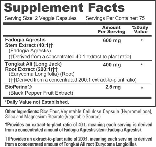 Vista 4 de NusaPure Fadogia Agrestis, 600 mg, 150 cápsulas vegetales (sin OMG, vegano) Herbal Formula, Eurycoma Longifolia 200:1 & 40:1 Extract, Suitable for