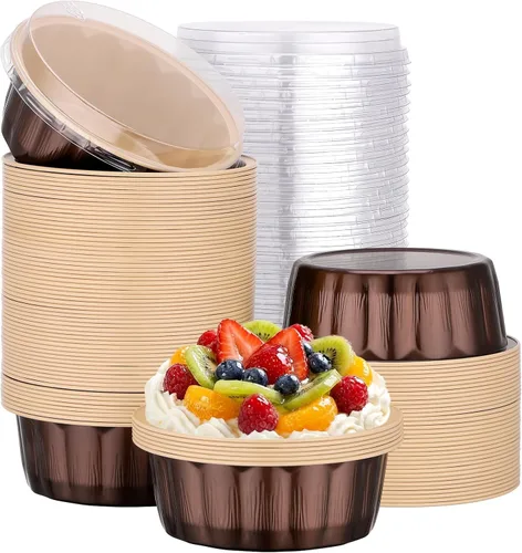 Vista 33 de Beasea Disposable Ramekins with Lids, 50 Pack 8oz 235ml Aluminum Foil Baking Cups with Lids, Aluminum Creme Brulee Ramekins Muffin Cupcake Pudding