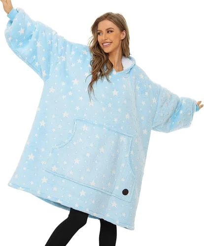 Vista 18 de THREE POODLE - Manta con capucha portátil para mujeres, sudadera con capucha de sherpa de gran tamaño para adultos hombres, mantas con capucha